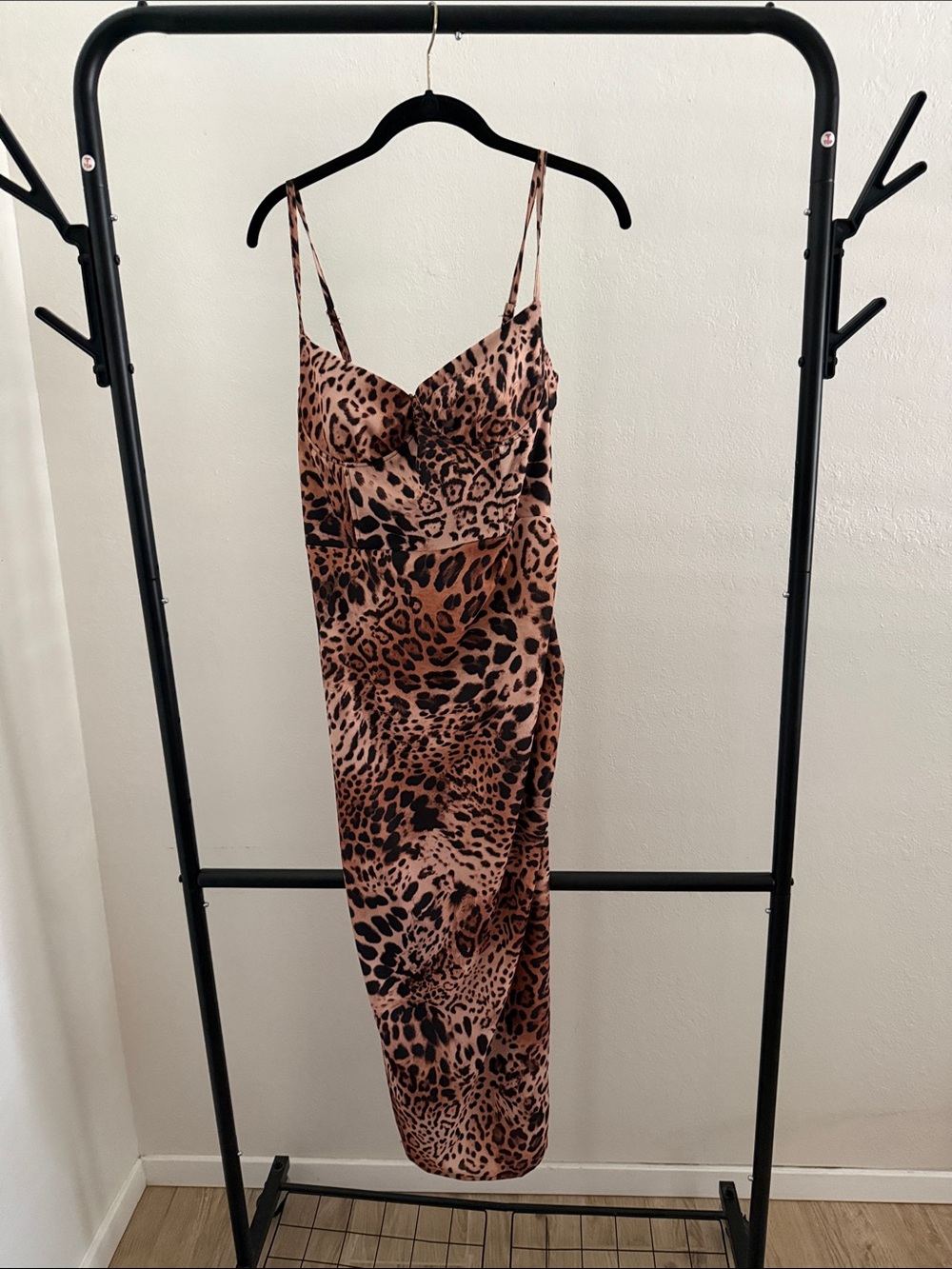 ASOS Leopard-Print Slip Midi Dress in Brown and Black